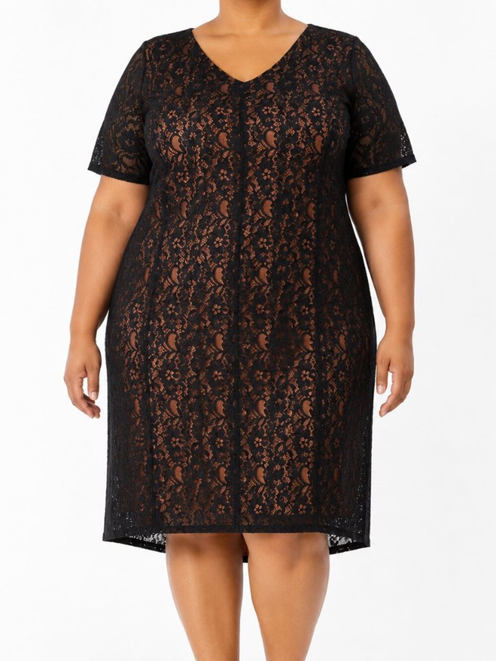 Anna Scholz Black Lace Copper Lined Sheath Dress | US 24 / UK 28